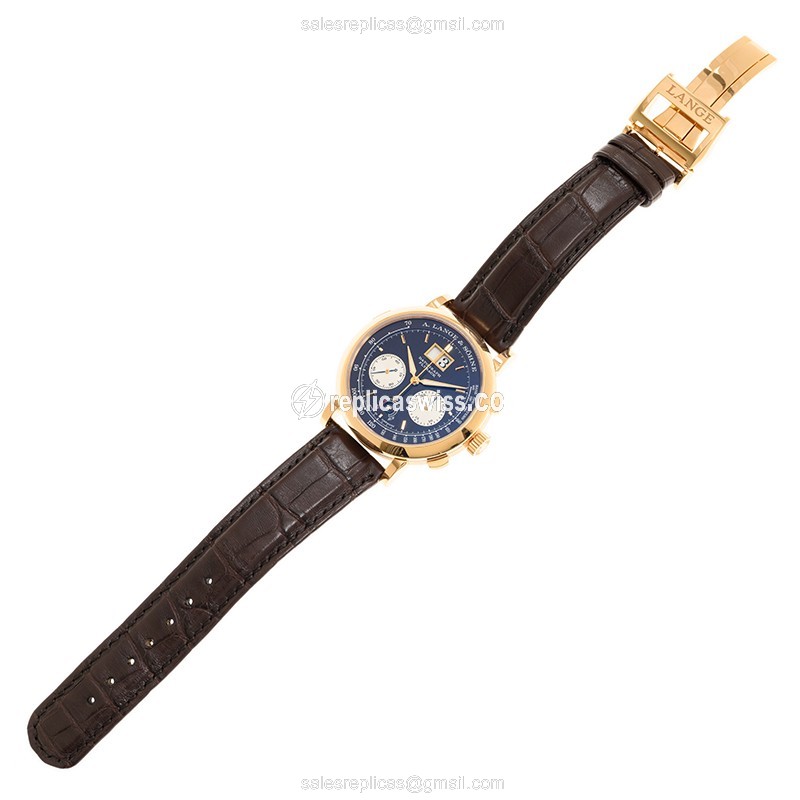 A Lange & Sohne 405.031 SOHNE DATOGRAPH - Automatic - 18kt Rose Gold - Black Dial - Brown Alligator Strap - View 2