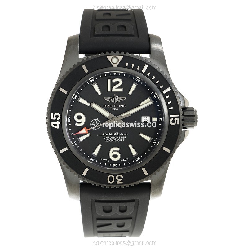 Breitling Superocean Replica - Automatic - Black Dial - Rubber Strap - Black Clasp - View 2