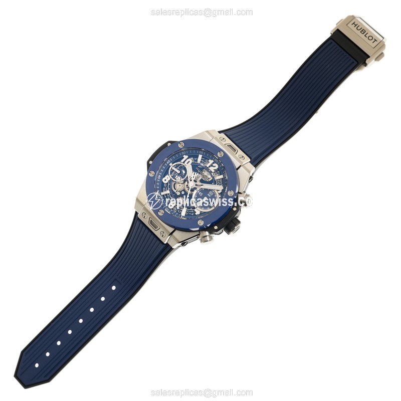Hublot BIG BANG Replica - Automatic - Titanium - Transparent - Blue Rubber Clasp - View 2