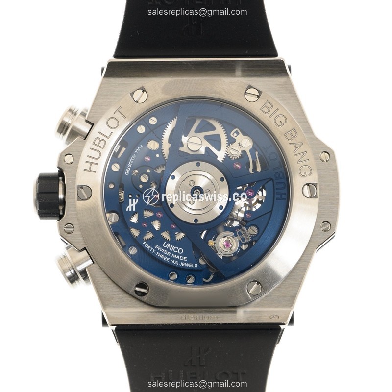 Hublot BIG BANG Replica - Automatic - Titanium - Transparent - Blue Rubber Clasp - View 3