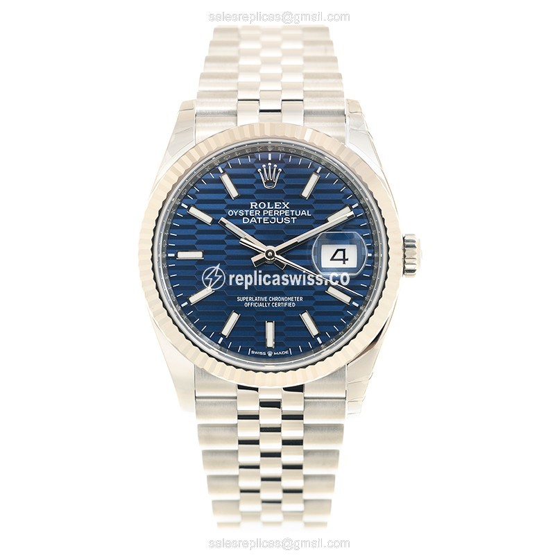 Rolex Datejust Replica - Automatic - White Gold & Steel - Blue Dial - Silver Steel Strap - View 2