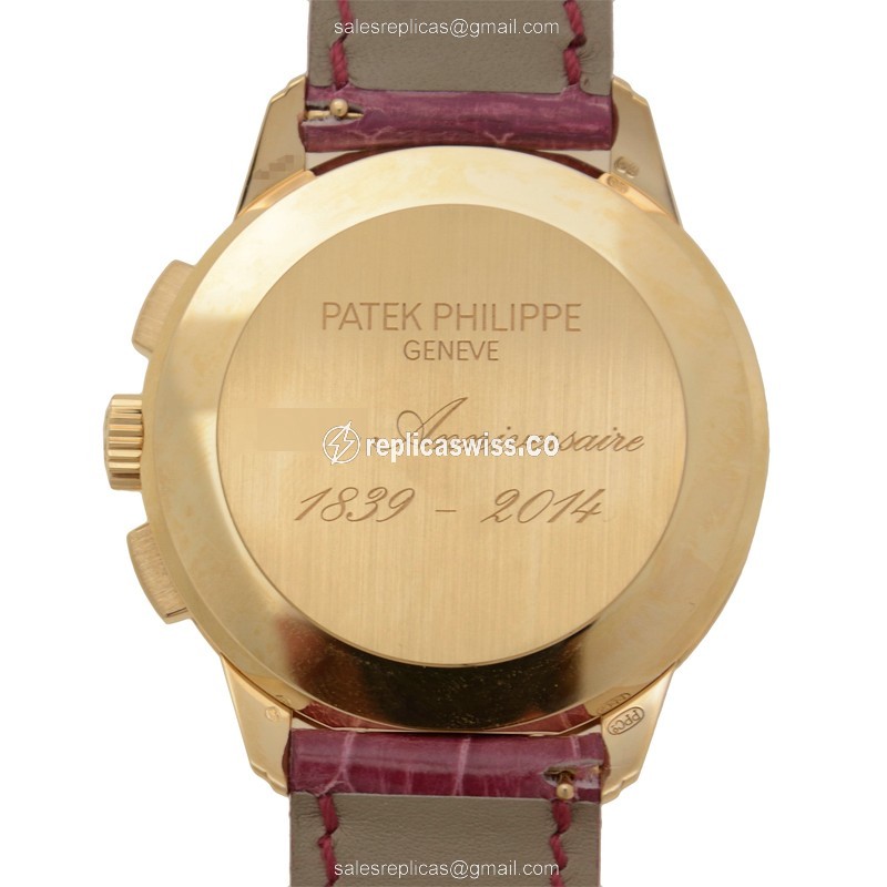 Patek Philippe 4675R-001 Replica - Automatic - 18kt Rose Gold - White Dial, Pink Alligator Strap - View 3