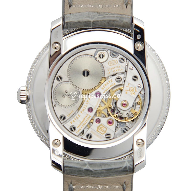 Patek Philippe 4968G-001 Complications - Manual - 18kt Gold - Diamond - Grey Dial - Brown Alligator - View 3