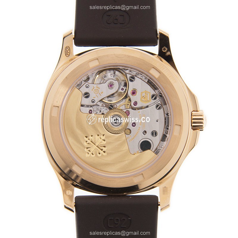 Patek Philippe 5068R-001 AQUANAUT Replica - Automatic - 18kt Rose Gold - Diamond Bezel - Gray Dial - Black Rubber Strap - View 3