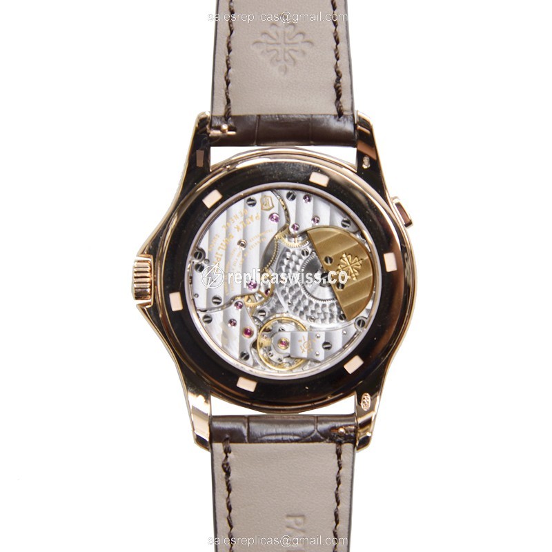Patek Philippe 5130R-018 Replica - Automatic - 18kt Rose Gold - Silver Dial, Brown Alligator Strap - View 3