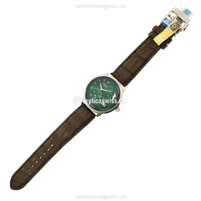 Glashutte PANO Automatic - Green Dial - Steel Case - Brown Alligator Strap - View 2