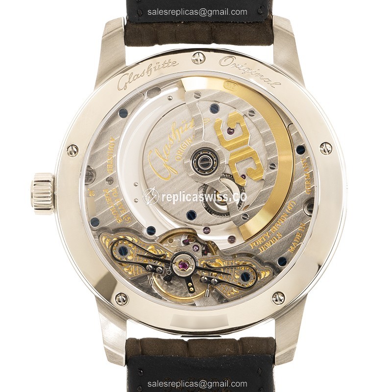 Glashutte PANO Automatic - Green Dial - Steel Case - Brown Alligator Strap - View 3