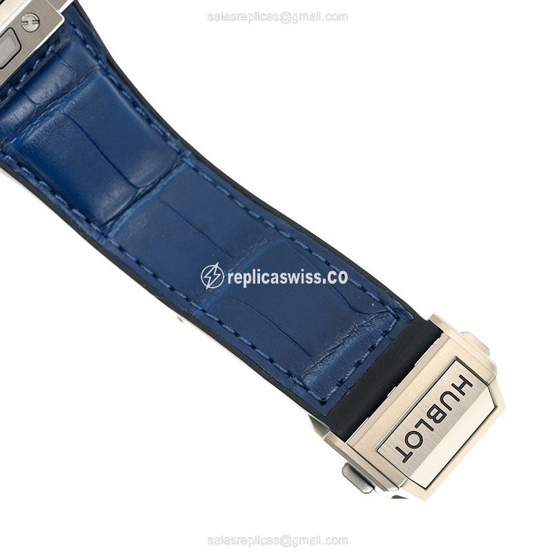 Hublot Spirit of Big Bang Replica - Automatic - Titanium Case - Blue Dial - Blue Leather Strap - View 4