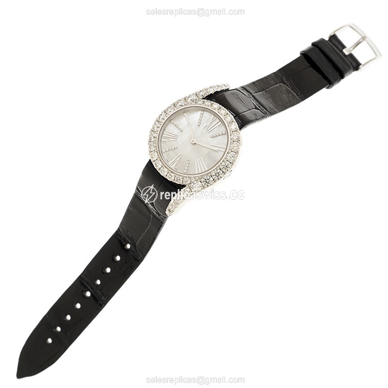 Piaget LIMELIGHT GALA Replica - Automatic - 18kt White Gold - Diamond Dial - Black Alligator Strap - View 2