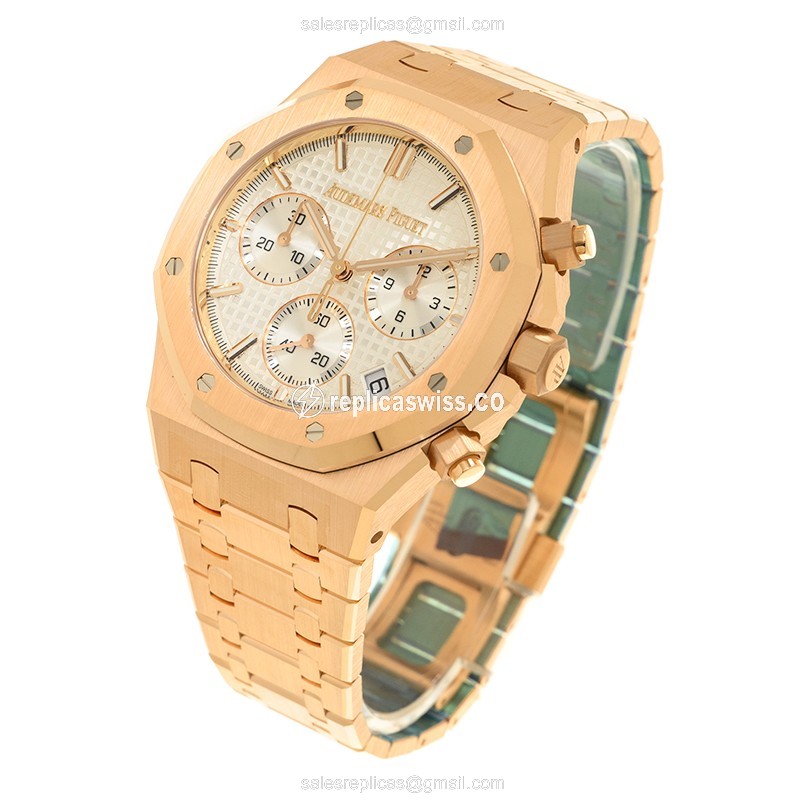 Audemars Piguet Royal Oak Replica - Automatic - 18kt Rose Gold - White Dial - Gold Clasp - View 3