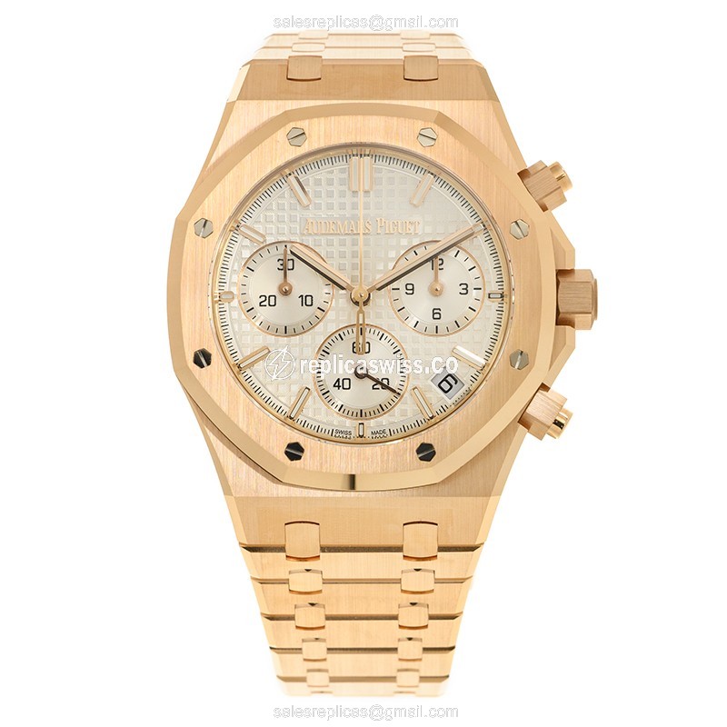 Audemars Piguet Royal Oak Replica - Automatic - 18kt Rose Gold - White Dial - Gold Clasp - View 2