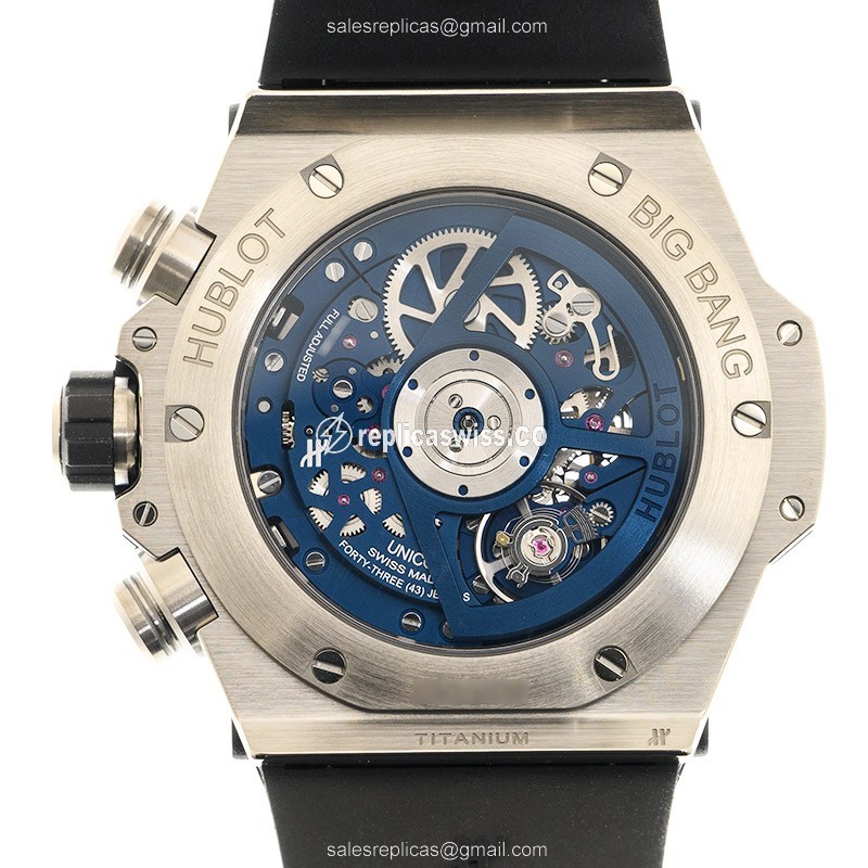 Hublot BIG BANG Replica - Automatic - Titanium - Transparent - Blue Rubber Clasp - View 3