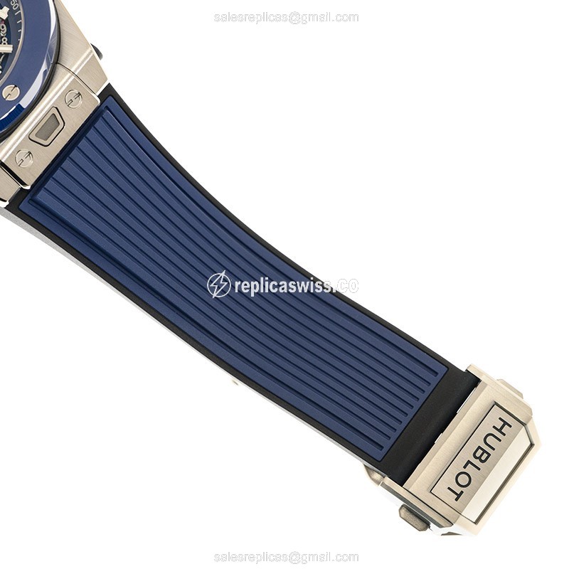 Hublot BIG BANG Replica - Automatic - Titanium - Transparent - Blue Rubber Clasp - View 4