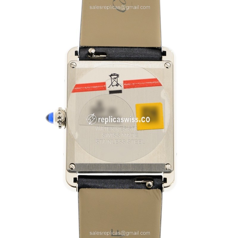 Cartier W4TA0017 TANK Replica - Quartz - Diamonds - Silver Dial - Black Cowhide Strap - View 3