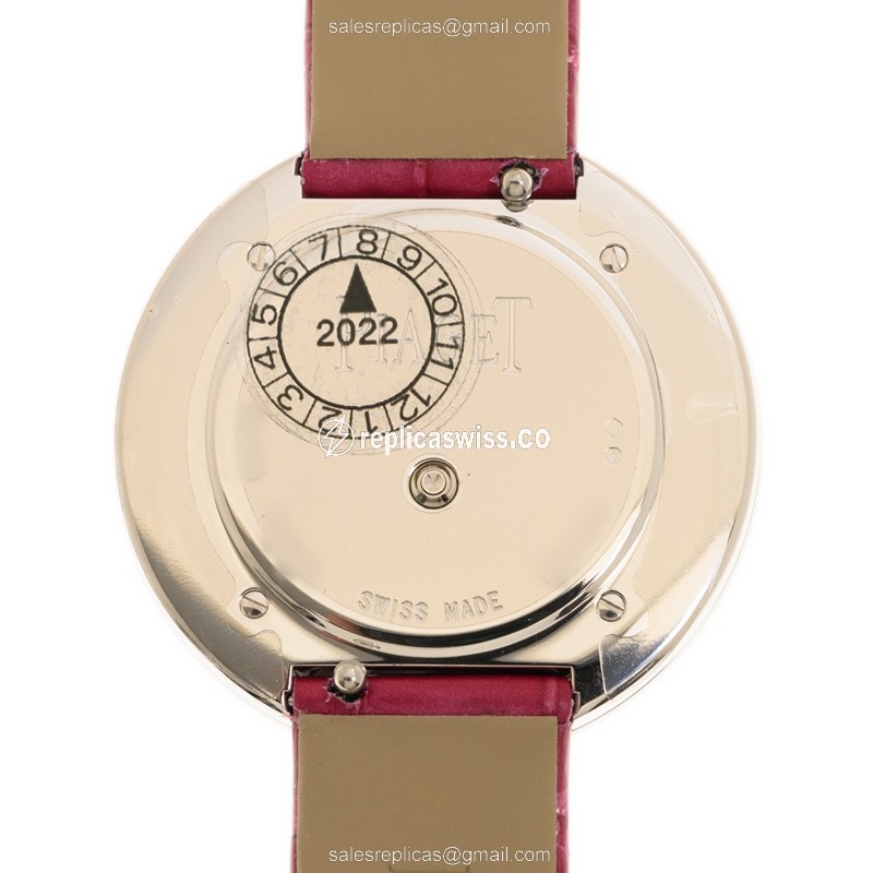 Piaget POSSESSION Quartz 18kt White Gold Diamond Clasp Pink Alligator Strap Silver Dial - View 3