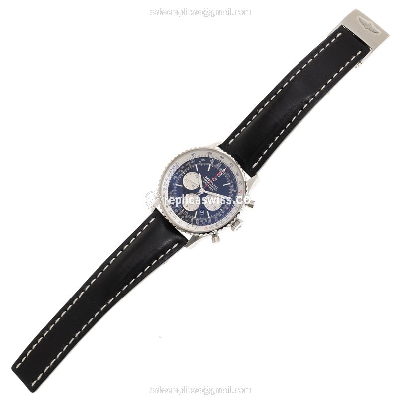 Breitling NAVITIMER 1 Replica - Automatic - Black - Steel Case - Black Dial - Cowhide Strap - View 2