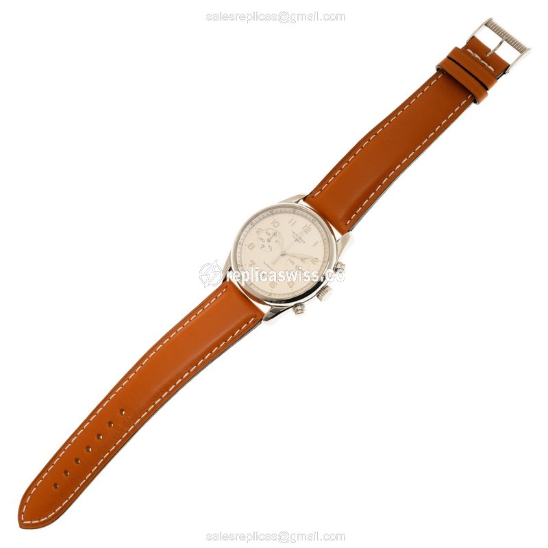 Longines L2.629.4.73.2 Replica - Automatic - Steel Case - Silver Dial, Brown Leather Strap - View 2