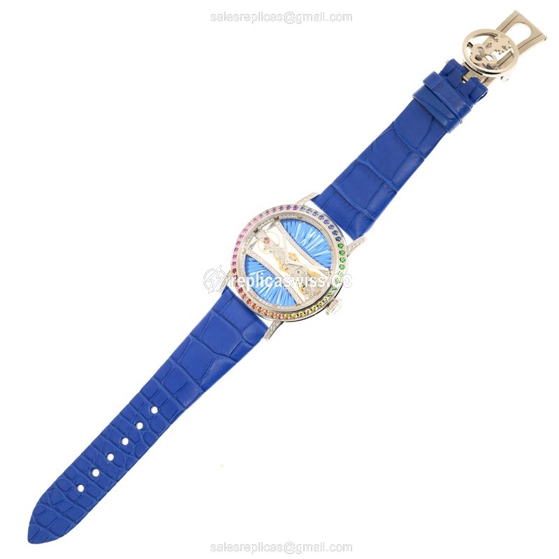 Corum Golden Bridge Replica - Manual - 18kt White Gold - Diamond - Blue Alligator Strap - View 2