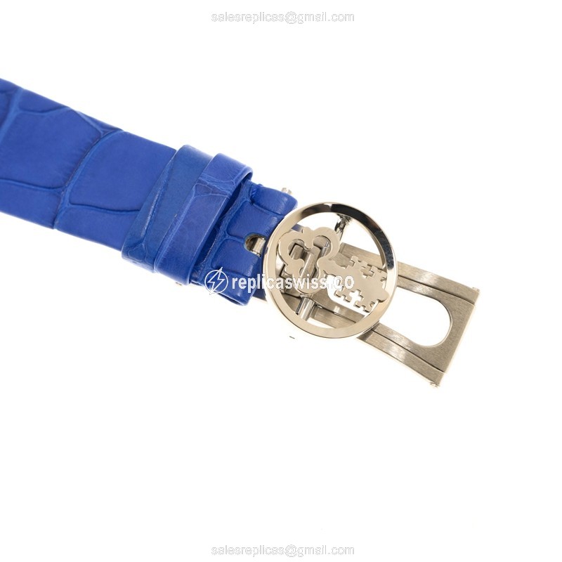 Corum Golden Bridge Replica - Manual - 18kt White Gold - Diamond - Blue Alligator Strap - View 4