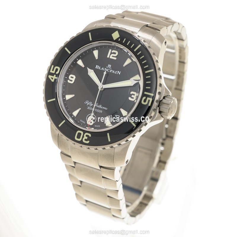 Blancpain 5015-12B30-98B FIFTY FATHOMS - Auto - PVD Titanium Case - Black Dial - Black Titanium Band - View 3