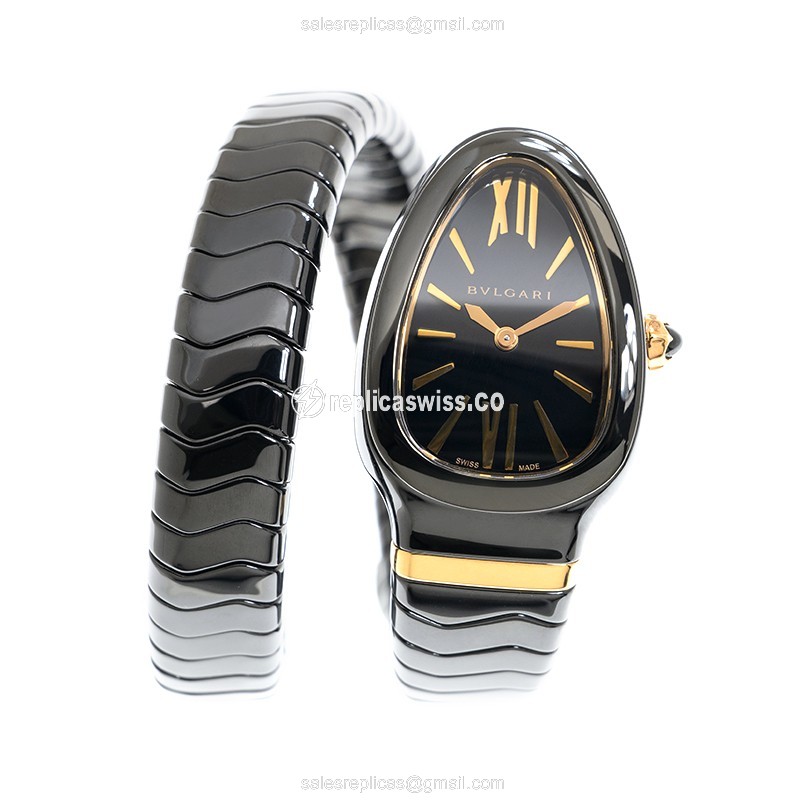 Bulgari Serpenti SpiGA Quartz Ceramic - Black Dial - Bangle Clasp - View 2