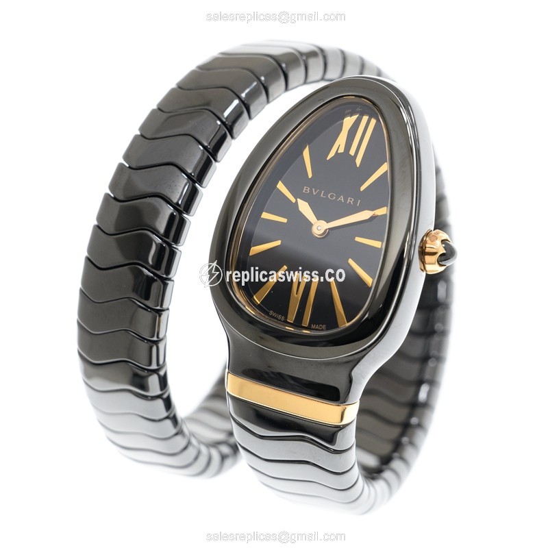Bulgari Serpenti SpiGA Quartz Ceramic - Black Dial - Bangle Clasp - View 3