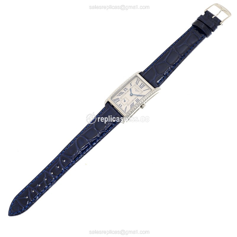 Longines Dolce Vita Replica - Quartz - Stainless Steel Case, Diamond Bezel - Silver Dial on Blue Alligator Strap - View 2