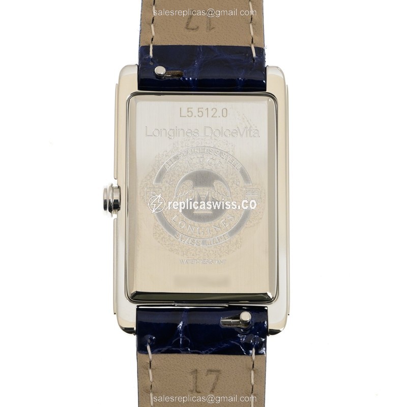 Longines Dolce Vita Replica - Quartz - Stainless Steel Case, Diamond Bezel - Silver Dial on Blue Alligator Strap - View 3