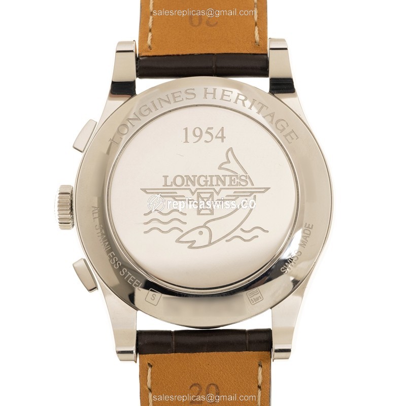 Longines Heritage Replica - Automatic - White Dial - Stainless Steel Case, Brown Alligator Strap - View 3