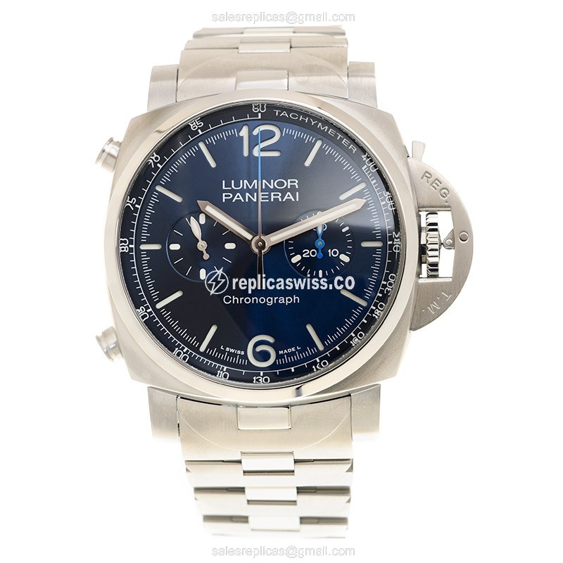 Panerai PAM01110 LUMINOR Replica - Automatic - Steel Case - Blue Dial - Silver Strap - View 2