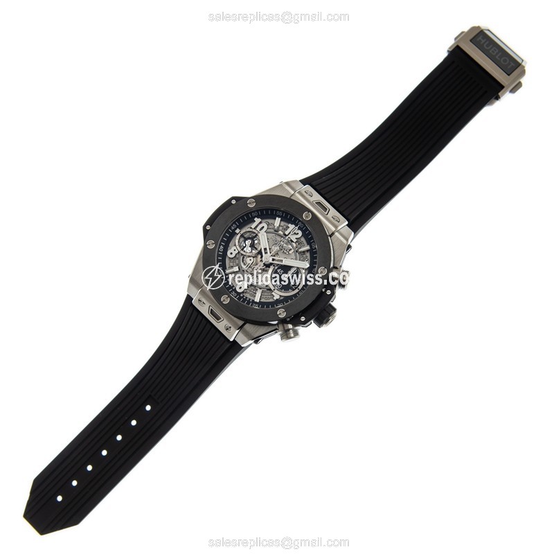 Hublot BIG BANG Replica - Automatic - Titanium Case - Transparent - Black Rubber Strap - View 2