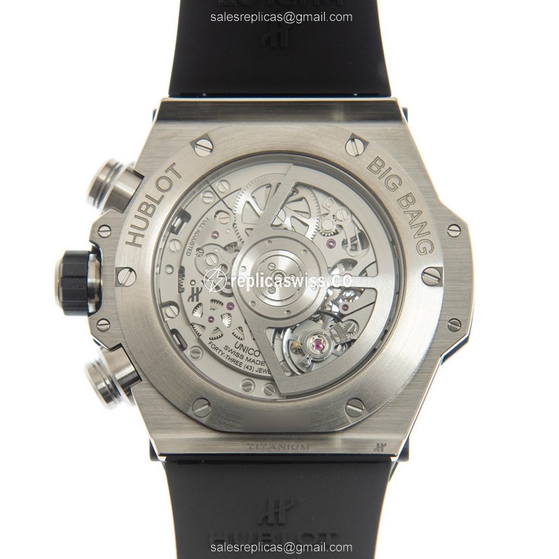Hublot BIG BANG Replica - Automatic - Titanium Case - Transparent - Black Rubber Strap - View 3