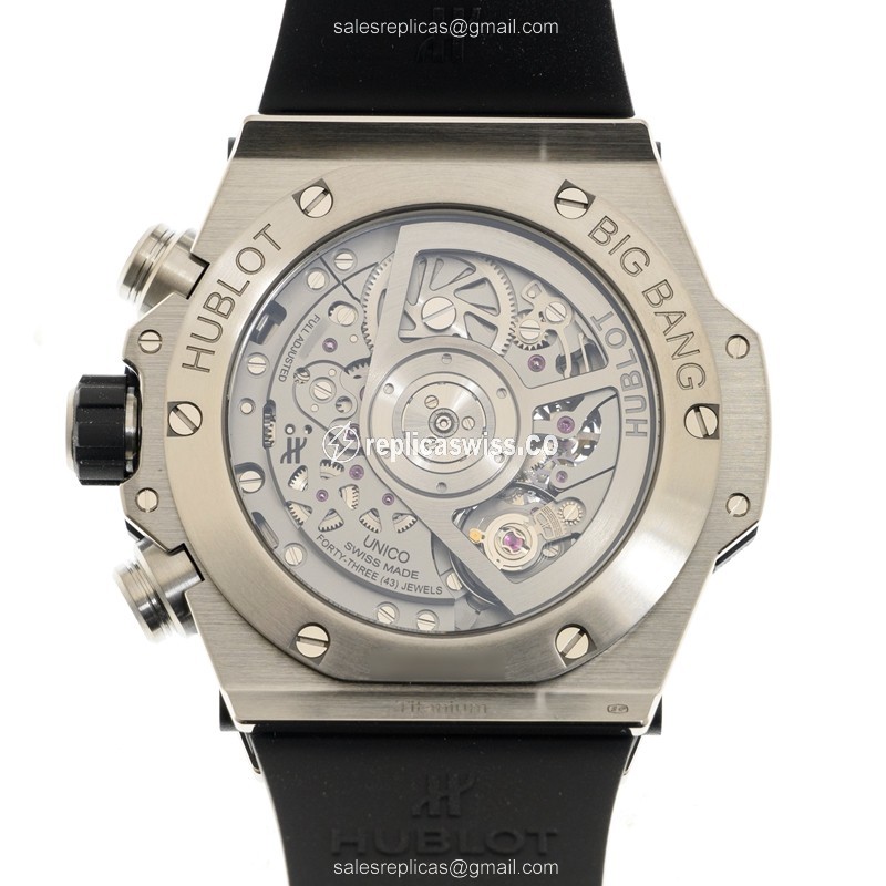 Hublot BIG BANG Replica - Automatic - Titanium Case - Transparent - Black Rubber Strap - View 3