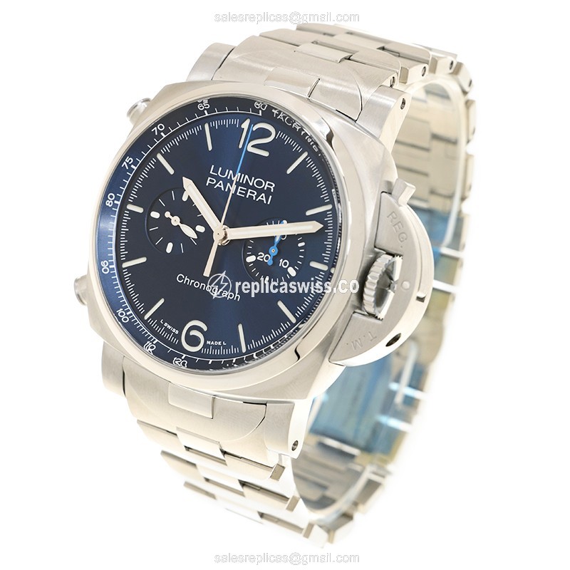 Panerai PAM01110 LUMINOR Replica - Automatic - Steel Case - Blue Dial - Silver Strap - View 3