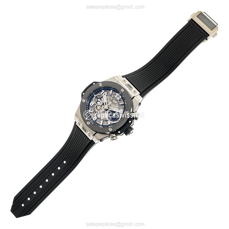 Hublot BIG BANG Replica - Automatic - Titanium Case - Transparent - Black Rubber Strap - View 2