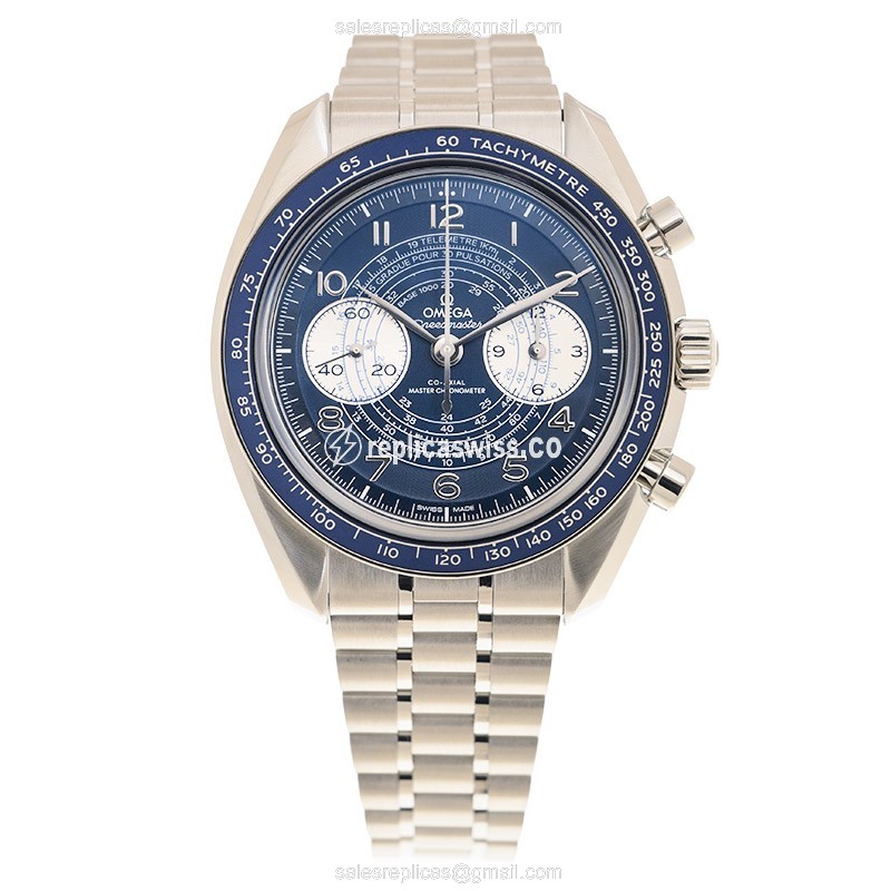 Omega Speedmaster Replica - Manual - Steel Case - Blue Dial - Silver Steel Clasp - View 2