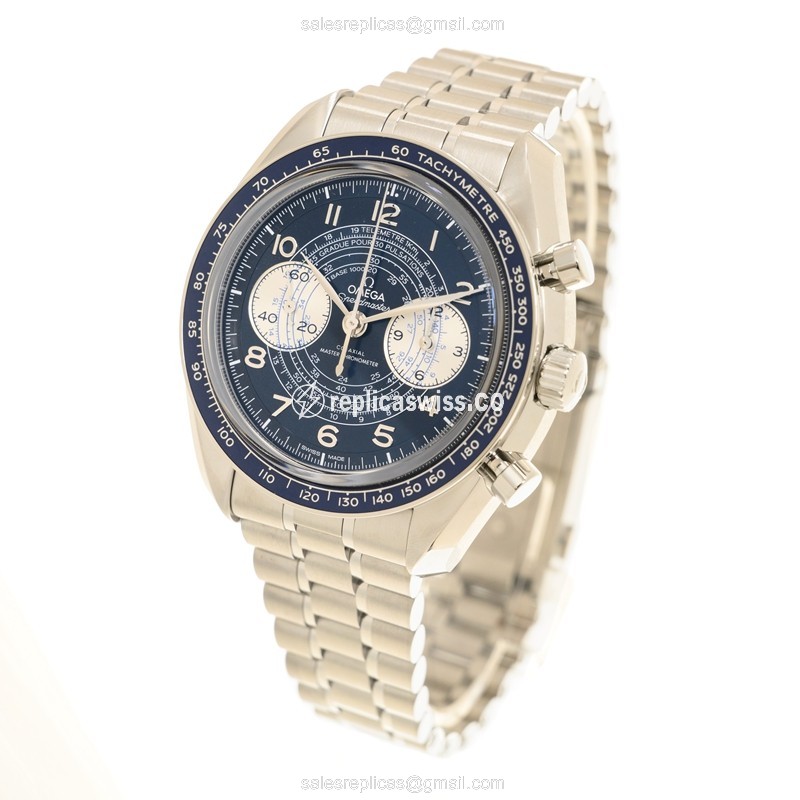 Omega Speedmaster Replica - Manual - Steel Case - Blue Dial - Silver Steel Clasp - View 3
