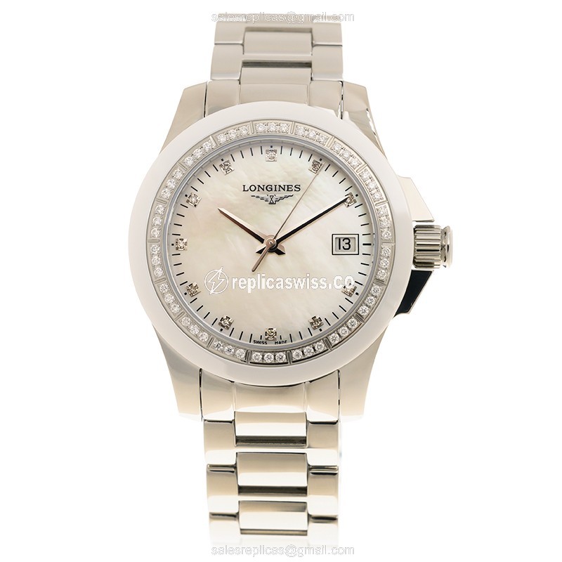 Longines Conquest Quartz Replica - Diamond-Trimmed White Dial - Steel Case & Clasp - View 2
