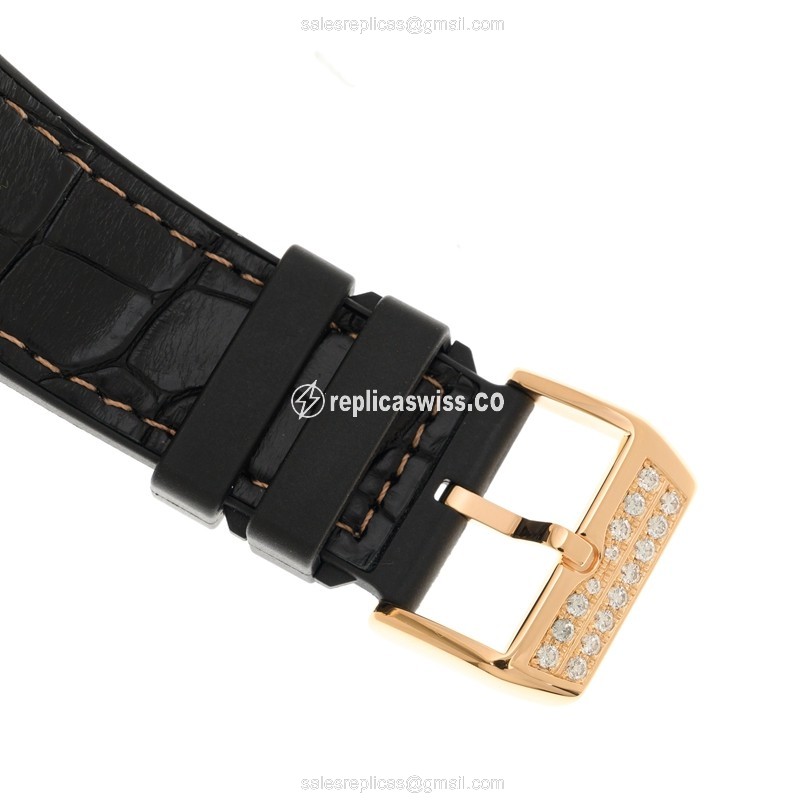 Franck Muller V 45 T GRAVITY CS SQT D 18kt Rose Gold & Diamonds - Manual Wind - Transparent Dial - Leather Strap - Black Buckle - View 4