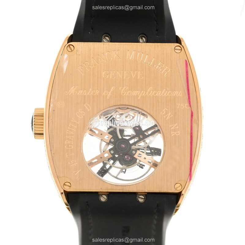 Franck Muller V 45 GRAVITY CS D 18kt Rose Gold & Diamond - Manual - Transparent - Buckle Clasp - Leather Strap - View 3