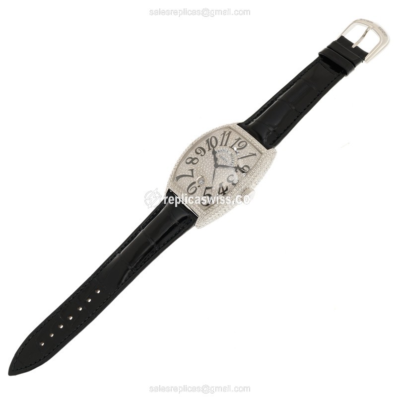 Franck Muller 8880 SC DT D6 CD OG Replica - Automatic - White Gold Case - Diamond - Alligator Black Strap - View 2