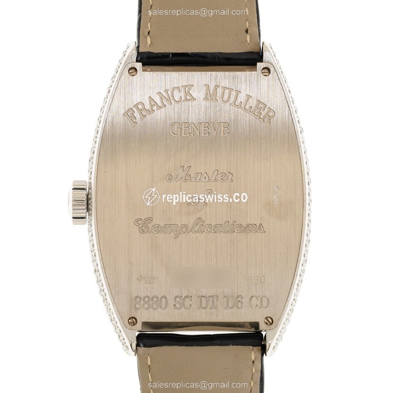 Franck Muller 8880 SC DT D6 CD OG Replica - Automatic - White Gold Case - Diamond - Alligator Black Strap - View 3