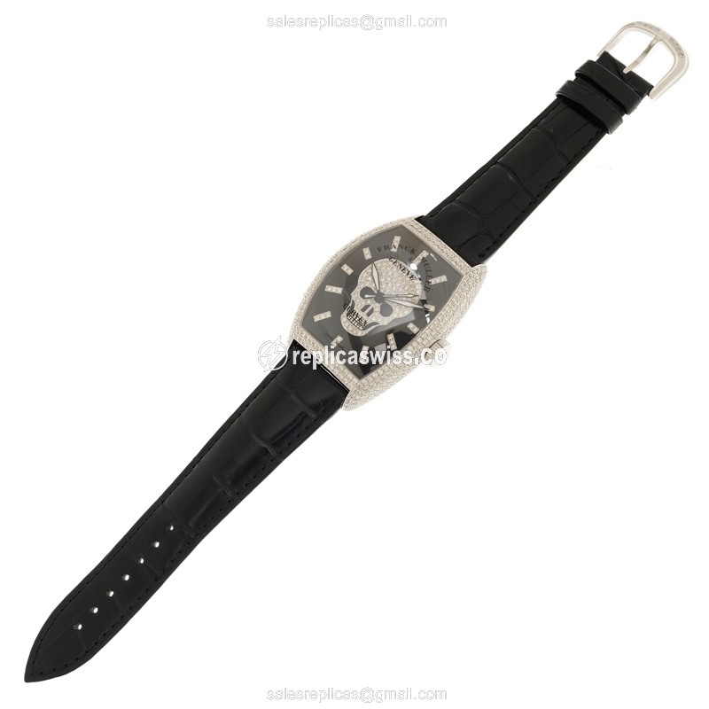 Franck Muller 8880 SC GOTH IND D CD Replica - Automatic - 18kt White Gold - Diamond - Black Dial - Leather Strap - View 2