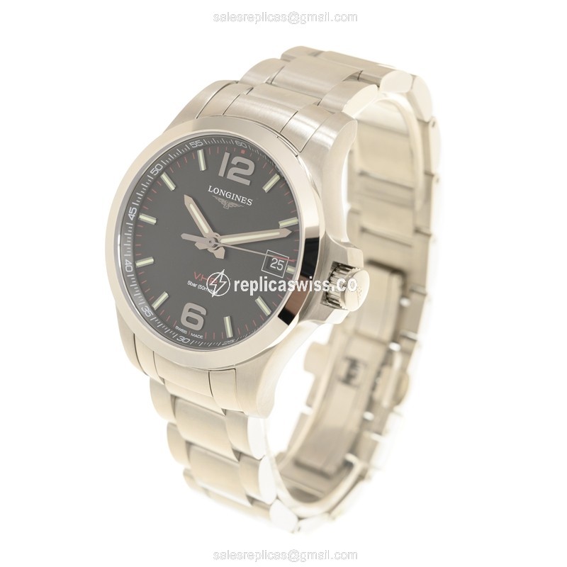 Longines Conquest Replica - Quartz - Black Dial - Steel Case - Silver Band - Clasp - View 3