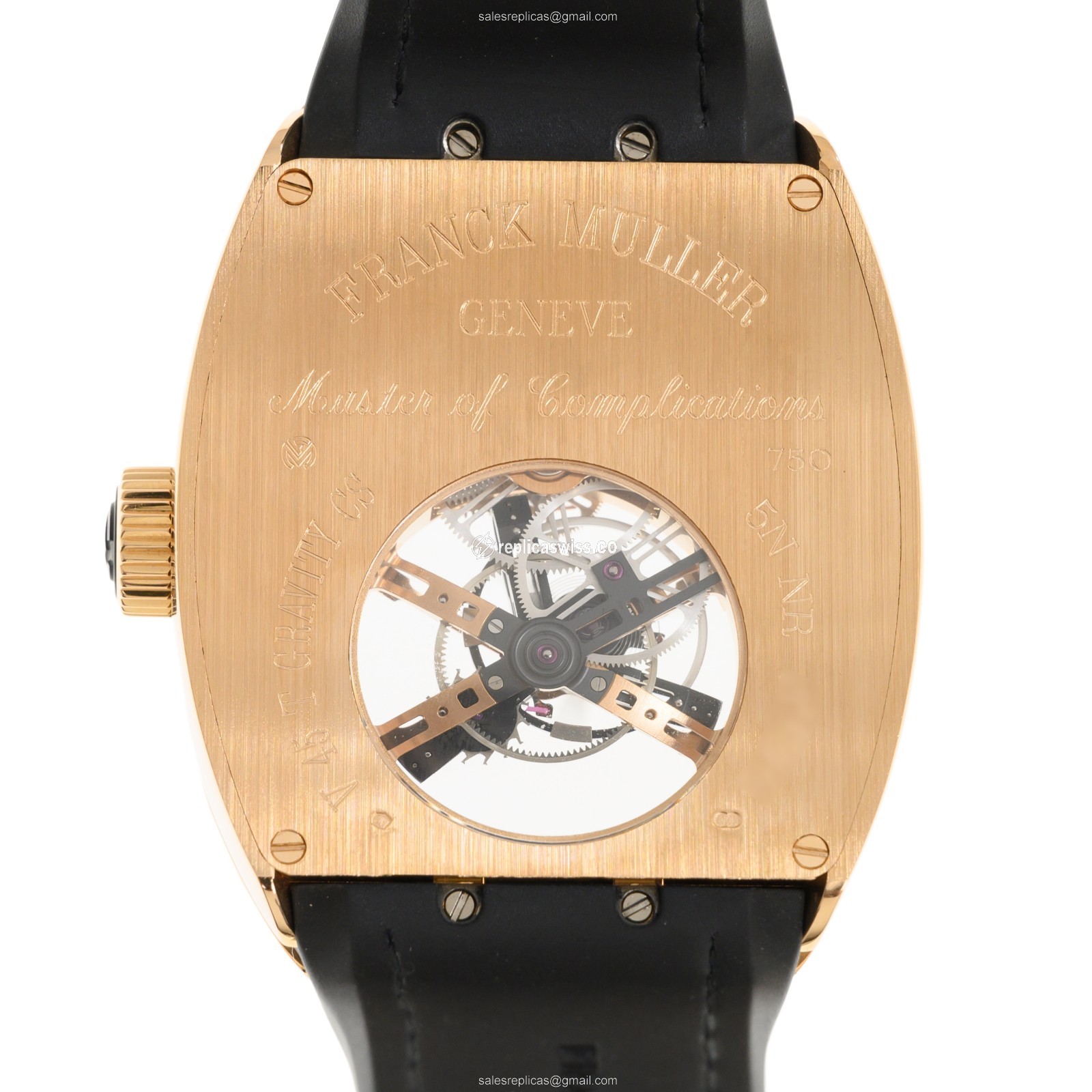 Franck Muller V45 Gravity CS 18kt Rose Gold Manual Wind - Transparent Dial - Black Leather Strap - View 3