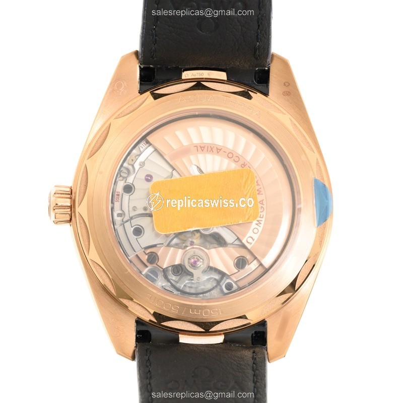 Omega Seamaster Replica - 18kt Rose Gold - Automatic - Silver Dial - Blue Alligator Strap - View 3