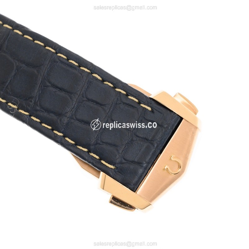 Omega Seamaster Replica - 18kt Rose Gold - Automatic - Silver Dial - Blue Alligator Strap - View 4