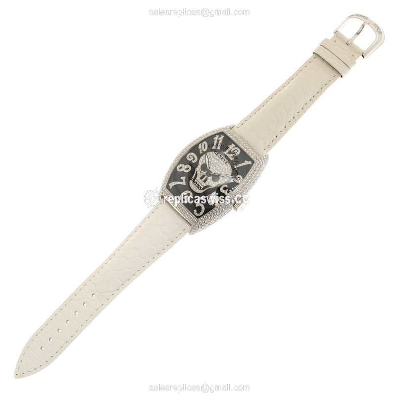 Franck Muller 8880 SC GOTHIQUE - Automatic - 18kt White Gold - Diamond - Black Dial - Leather Strap - White Buckle - View 2