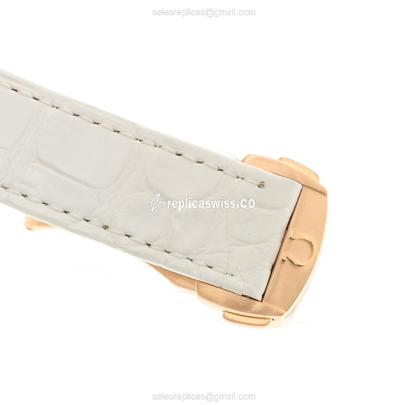 Omega Seamaster Replica - Automatic - 18kt Rose Gold - Ceramic Case - White Dial - White Cowhide Strap - View 4