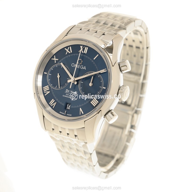 Omega DE VILLE Replica - Automatic - Steel Case - Blue Dial - Silver Strap - View 3